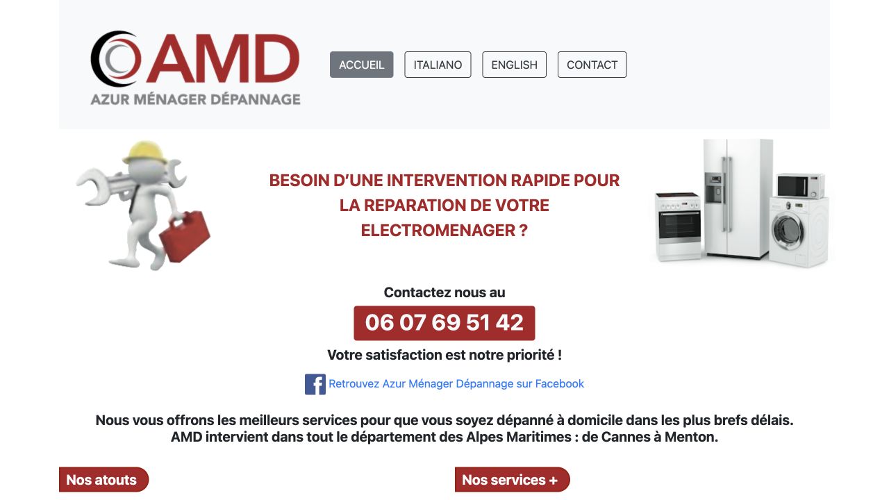 Capture du site de AMD — Azur Ménager Dépannage