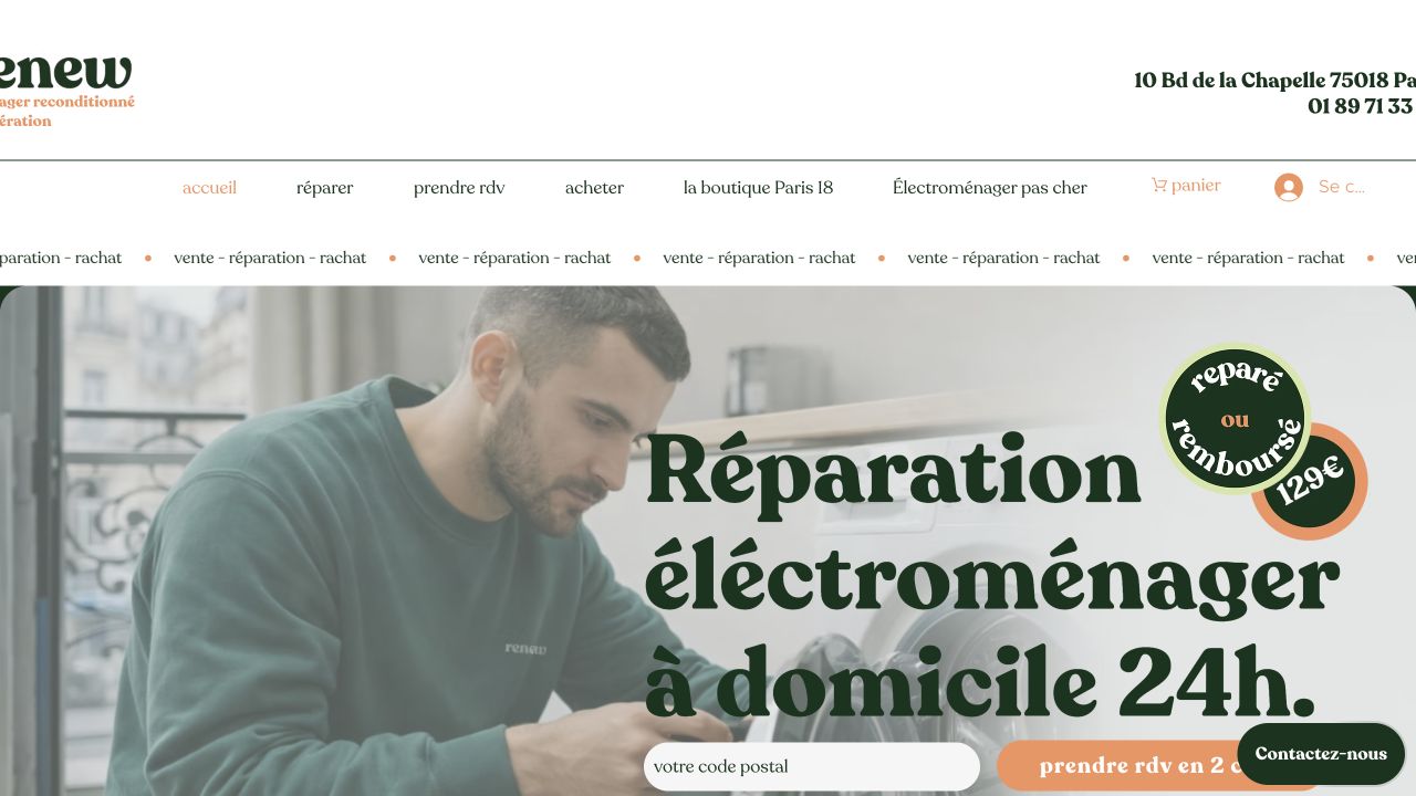 Capture du site de Renew Électroménager